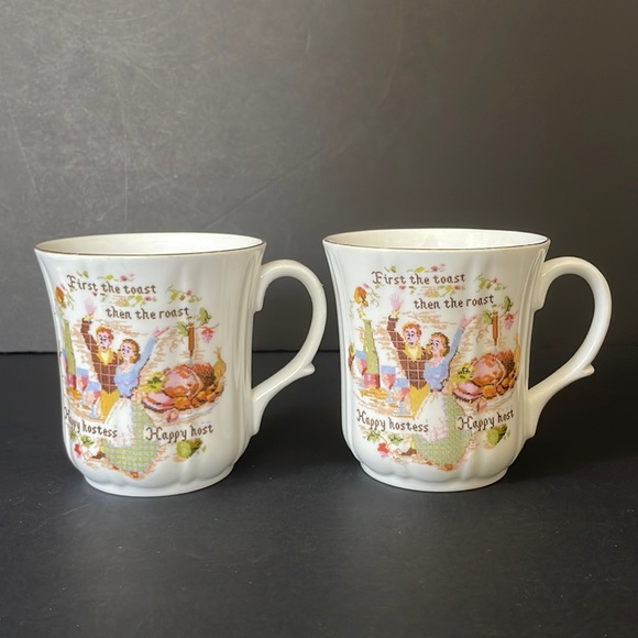 Bone China Happy Hostess Set Serving Platter 2 Coffee Mugs Plate Tea Cup Vintage - Picture 4 of 14